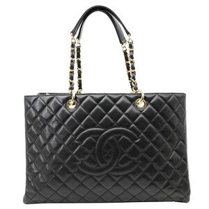 Chanel  XL Grand Quilted Caviar Leather Shopping Tote Bag Black